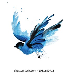 Blue Watercolor Hand Drawn Flying Bird 42