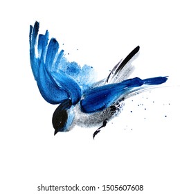 Blue watercolor hand drawn flying bird 60