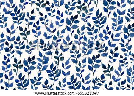 Blue Watercolor Leaves On White Background Stock Illustration