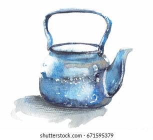 Blue Watercolor Teapot