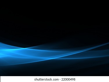 Blue Waves On Black Background: 3D Rendered Fractal.