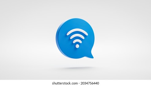 Blue Website Wifi Icon Or Technology Wireless Internet Network Communication Computer Signal Sign Symbol Isolated On White Background With Digital Mobile Global Public Connection. 3D Rendering.