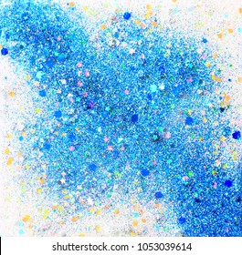 Blue And White Abstract Composition With Fine And Chunky Glitter In Epoxy.