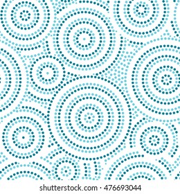 Blue And White Australian Aboriginal Geometric Art Concentric Circles Seamless Pattern,  Background