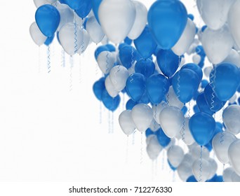 Blue and white balloons with copy space. Celebration background 3d render  - Powered by Shutterstock