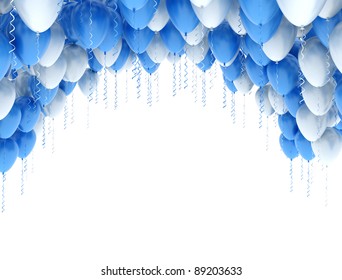 Blue and white balloons isolated on white background