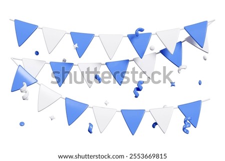 Similar – Image, Stock Photo A long, colorful pennant garland from the summer festival dries in the sun on the lawn after the rain.