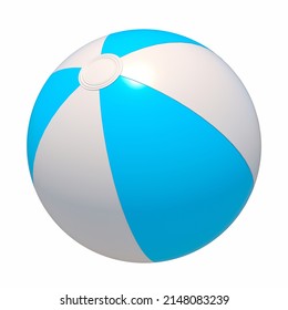 Blue And White Inflatable Beach Ball. 3d Rendering