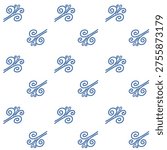 Blue wind blowing pattern background with swirling air current icons and transparent background