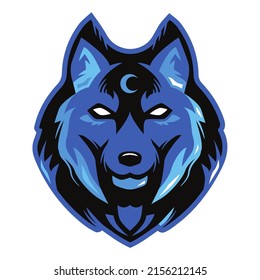 Blue Wolf Logo With A Moon