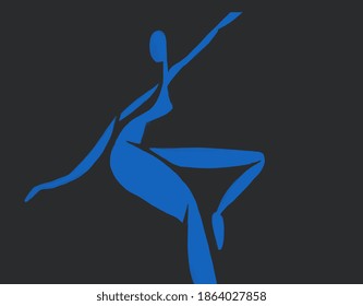 Blue Woman Dancing Silhouette Collage On Black. Henry Matisse And Fauvism Vibe. For Print And Poster