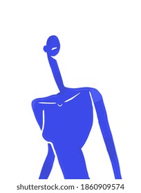 Blue Woman Silhouette Chest, Modern and abstract figure Henri Matisse Vibe. Expressionism and Fauvism Art. Hand paint in blue for print and poster. Isolated on white
