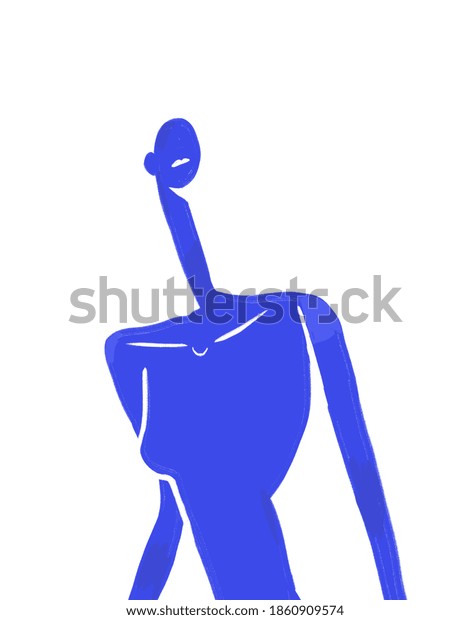 Blue Woman Silhouette\
Chest, Modern and abstract figure Henri Matisse Vibe. Expressionism\
and Fauvism Art. Hand paint in blue for print and poster. Isolated\
on white\
