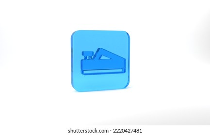 Blue Wood Plane Tool For Woodworker Hand Crafted Icon Isolated On Grey Background. Jointer Plane. Glass Square Button. 3d Illustration 3D Render.