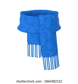 Blue wool knitted scarf on a white background, 3D render