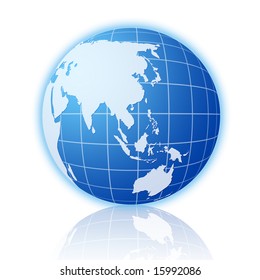 Blue world globe on a white background.