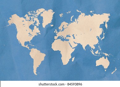 Blue World Map With Paper Craft