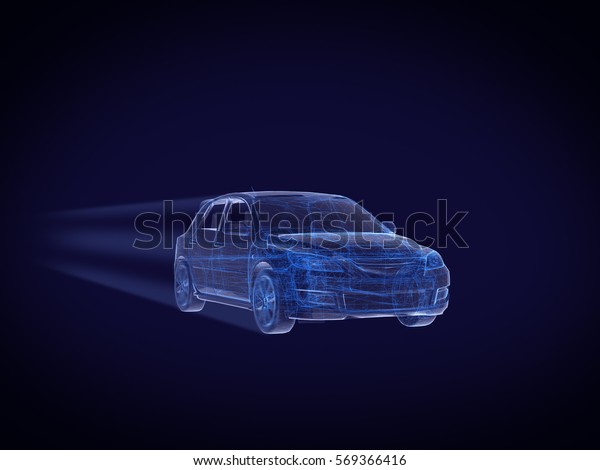 blue x-ray car with line speed on dark\
background.3D\
rendering