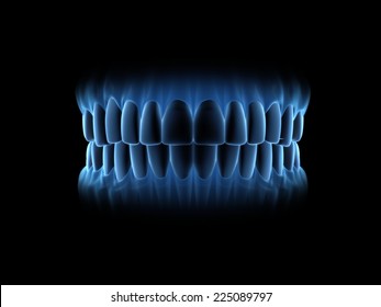 Blue x-ray teeth with close mouth. (on front view)
