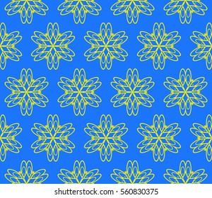 blue, yellow color decorative floral ornament. modern pattern. seamless raster copy illustration. for interior design, textile, wallpaper