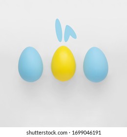Blue   yellow easter eggs gradient gray background 	