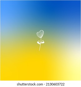 Blue and yellow smooth gradient background with one heart shaped flower. Abstract Flag of Ukraine.