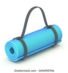 Blue Yoga Gym Floor Mat 3D Render Illustration Isolated On White Background