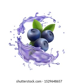 Blueberry Berry Juice Splash Realistic Illustration Stock Illustration ...