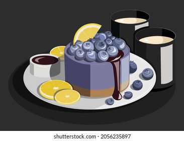 Blueberry Chees Cake And Favorite Warming Drink For Two