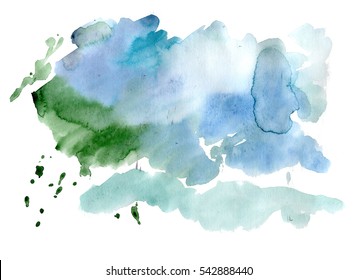 Blue-green watercolor spot. Isolated.