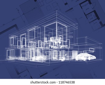 Blueprint Architecture Plan Perspective Drawing Contemporary Stock ...