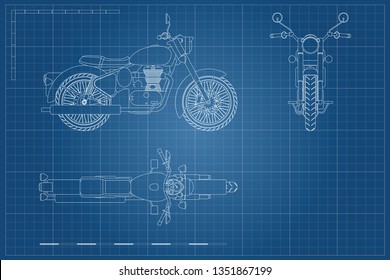 Blueprint Retro Classic Motorcycle Outline Style Stock Illustration ...