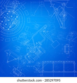 Blueprint scheme of different parts of machine