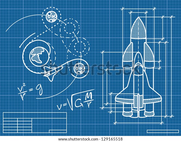 宇宙船とそのフライトパスの設計図 ベクター画像ファイルのラスター版 のイラスト素材