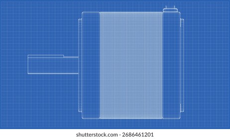 Blueprint Stepper Motor - Plotter Paper. 3D rendering isolated on blue background. 3D Mesh, Darwing, Sketch, Vector style. Ideal for educational, engineering, and industrial design.