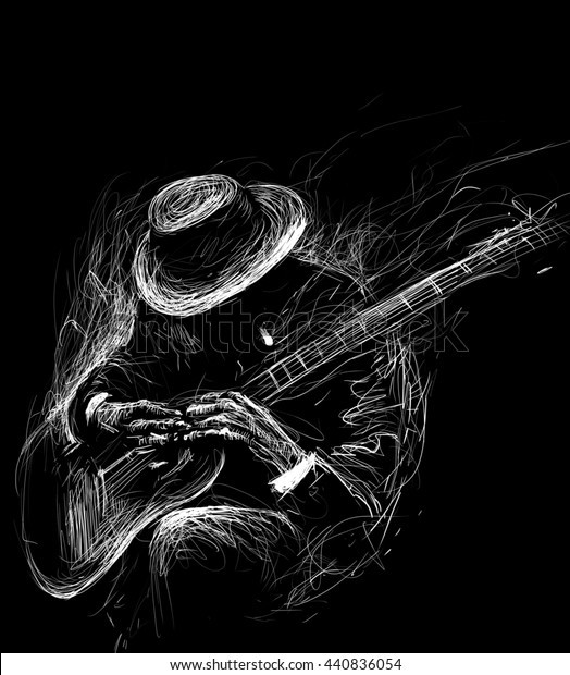 Blues Jazz Musician Guitar Cigarette Smoke Stock Illustration
