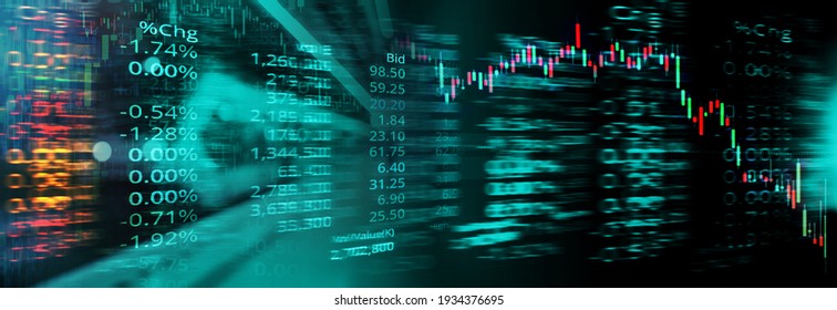 Blur Green Blue Light And Index Number And Graph Of Stock Market Business Abstract Banner Background