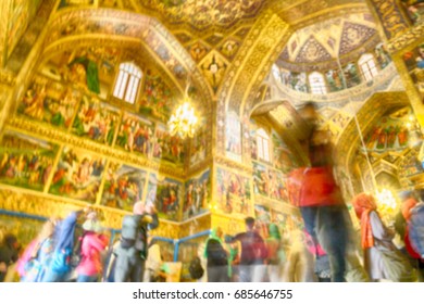 Blur  In Iran The Old      Cathedral And Traditional Gold Wall Painted 