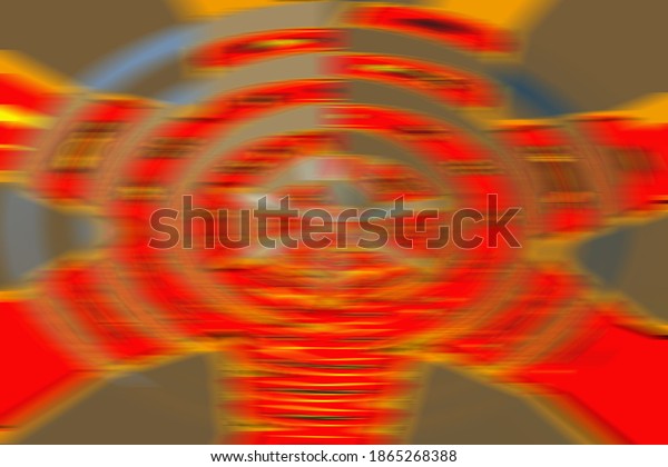 Blurred\
abstract cover background. Ethnic indian kaleidoscopic variegated\
wheel ornament. Glitch effect. Eclectic\
style.