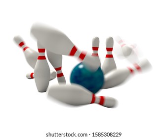 blurred bowling strike 3d render