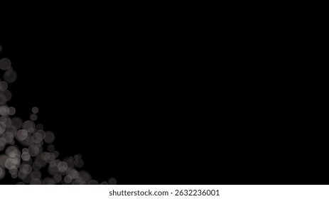 Blurred Circle Light in Darkness Background at corner bottom with blank space for texting in ratio horizontal 16:9 for website, wallpaper, presentation, creative banner, White fade Bubble in Black