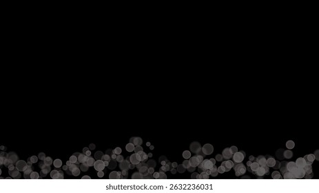 Blurred Circle Light in Darkness Background at corner bottom with blank space for texting in ratio horizontal 16:9 for website, wallpaper, presentation, creative banner, White fade Bubble in Black