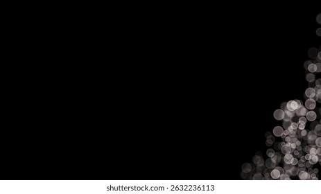 Blurred Circle Light in Darkness Background at corner bottom with blank space for texting in ratio horizontal 16:9 for website, wallpaper, presentation, creative banner, White fade Bubble in Black