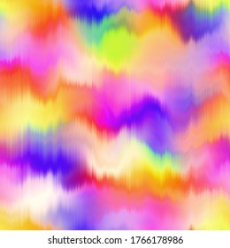 Blurry Rainbow Gradient Glitch Abstract Artistic Texture Background. Wavy Irregular Bleeding Dye Seamless Pattern. Digital Ombre Distorted Watercolor Effect All Over Print