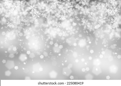 Blurry Silver Abstract Snowflake Christmas Illustration Background.