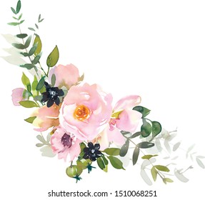 Blush Pink Watercolor Floral Arrangement Isolated Stock Illustration ...