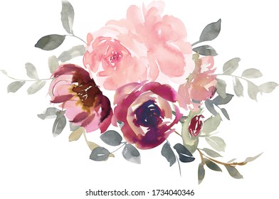 Watercolor Flower Branch Arrangement Isolated On Stock Illustration ...