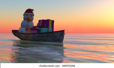 Boat Christmas Concept And Sea