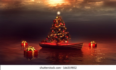 Boat And Christmas Tree