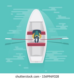 Boat. Flat design. Top view